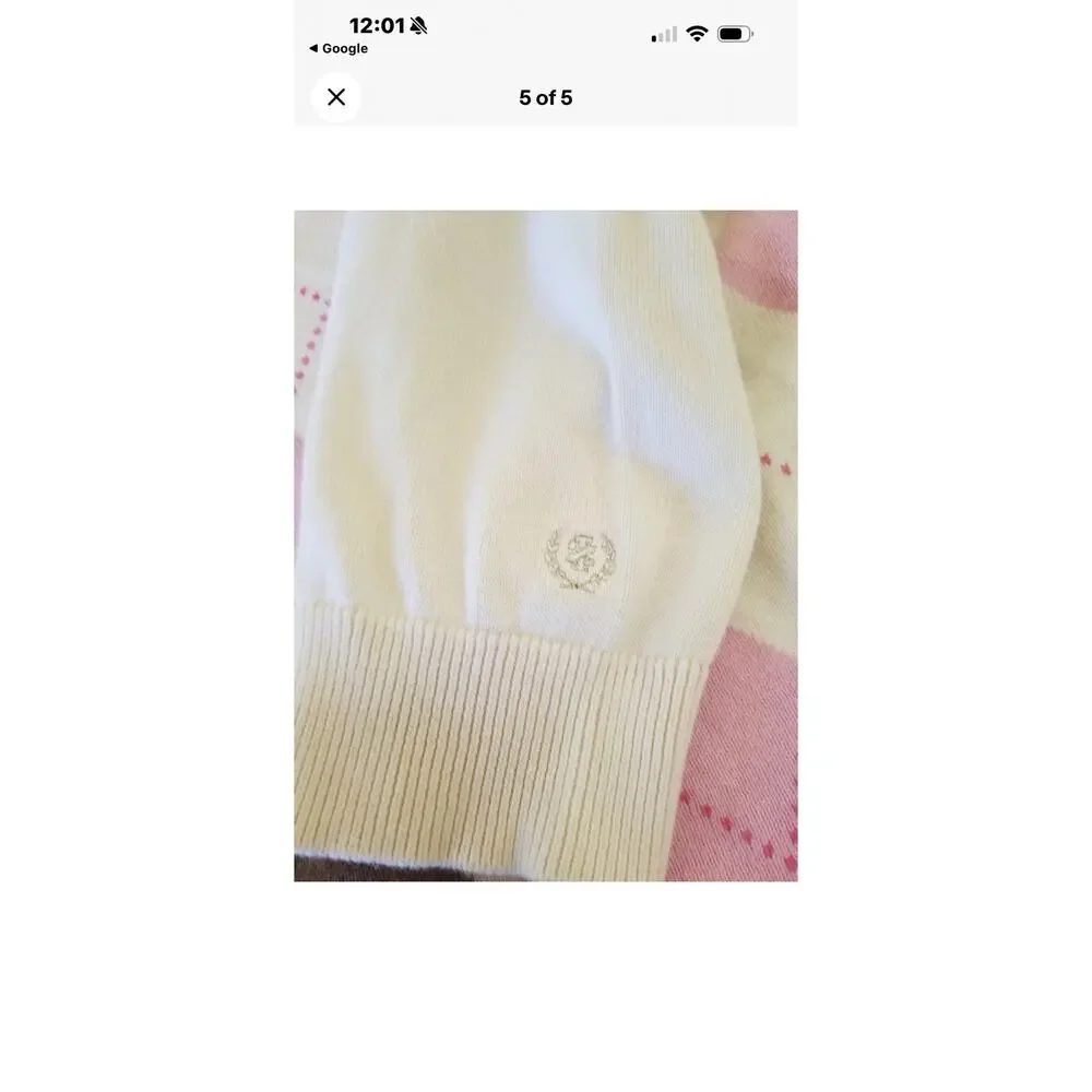 Vintage‎ Y2K Izod Argyle Golf Sweater Women's S V Neck Pink Brown Prep Summer